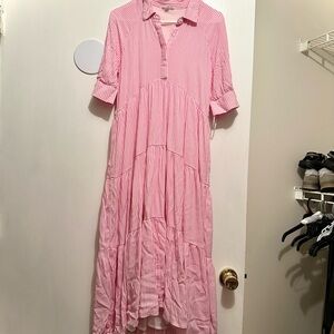 Chic Pink Striped High Low Dress